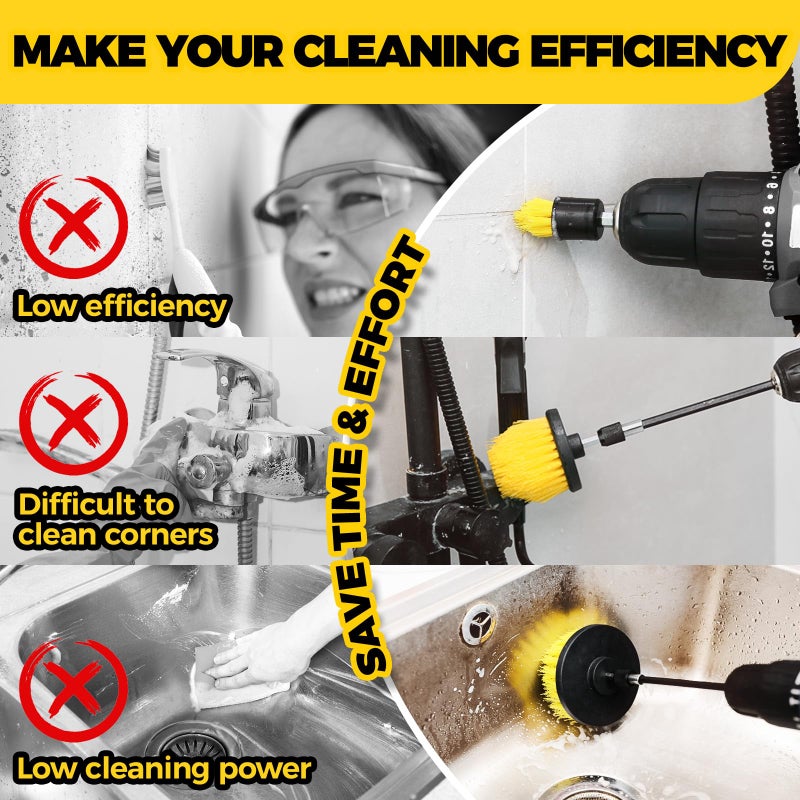 Holikme 6Pack Drill Brush Power Scrubber Cleaning Brush Extended Long Attachment Set All Purpose Drill Scrub Brushes Kit for Grout  Floor  Tub  Shower  Tile  Bathroom Scrub Brush Green - Image 5